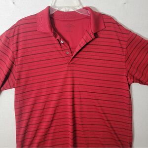Mens PGA Tour Size Large Red Striped Short Sleeve Polo